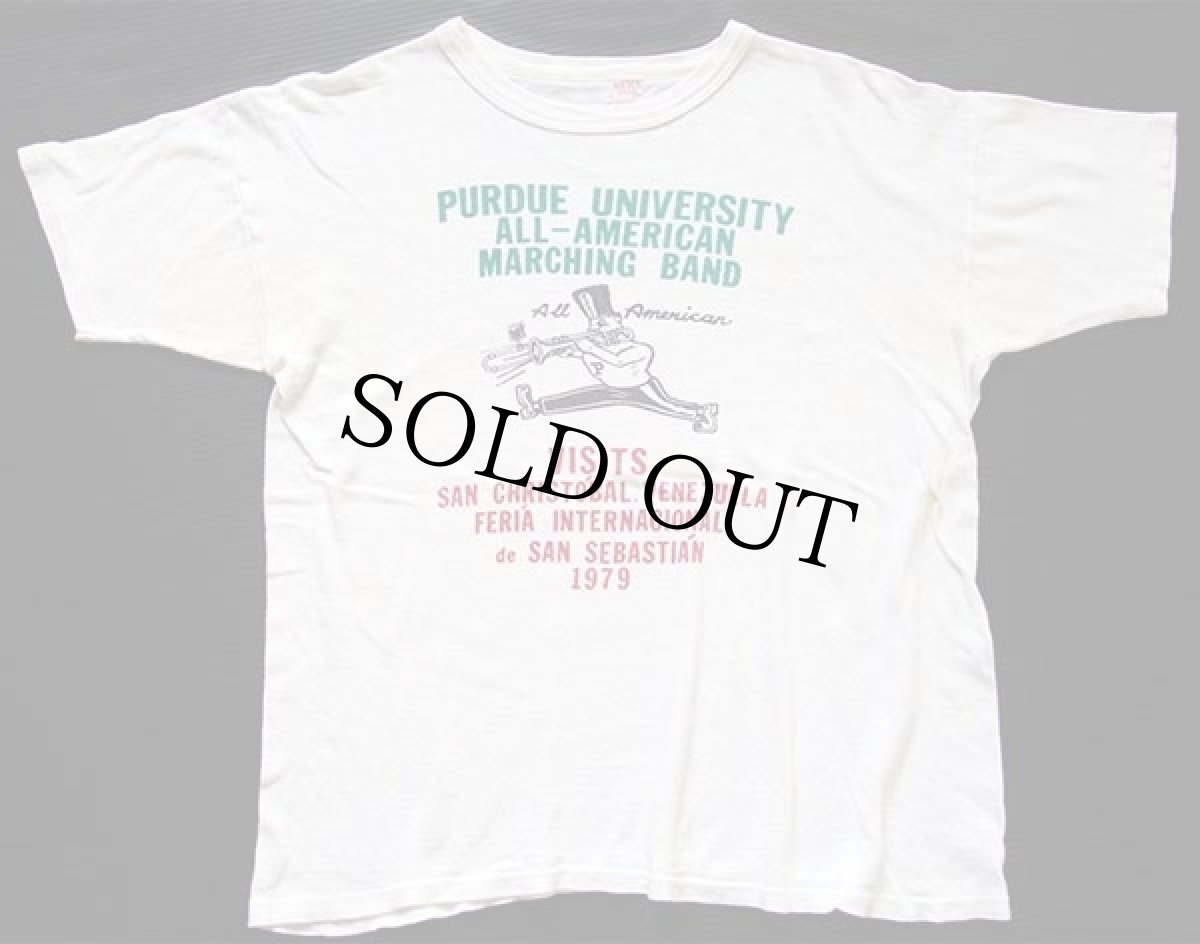 画像2: 70s WILTON PURDUE UNIVERSITY ALL-AMERICAN MARCHING BAND 染み込みプリント コットンTシャツ 白 L (2)