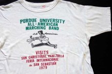 画像1: 70s WILTON PURDUE UNIVERSITY ALL-AMERICAN MARCHING BAND 染み込みプリント コットンTシャツ 白 L (1)