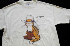 画像1: 80s USA製 Hanes Arizona キャット ウエスタン アート コットンTシャツ クリーム L (1)