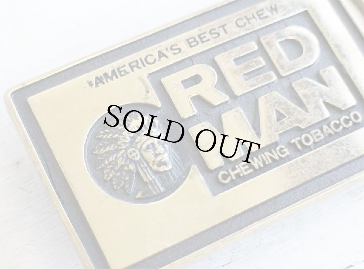 画像3: ビンテージ RED MAN CHEWING TOBACCO インディアンヘッド ブラス バックル★ベルト (3)