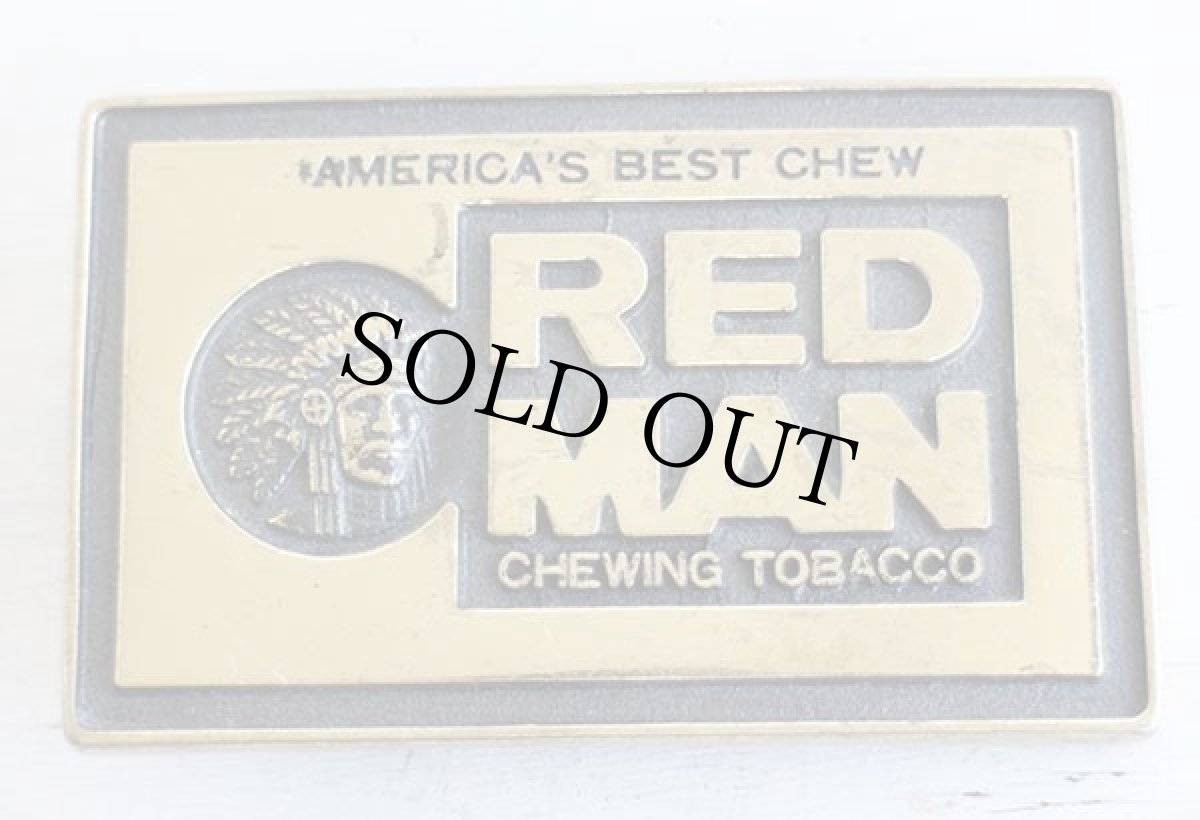 画像1: ビンテージ RED MAN CHEWING TOBACCO インディアンヘッド ブラス バックル★ベルト (1)