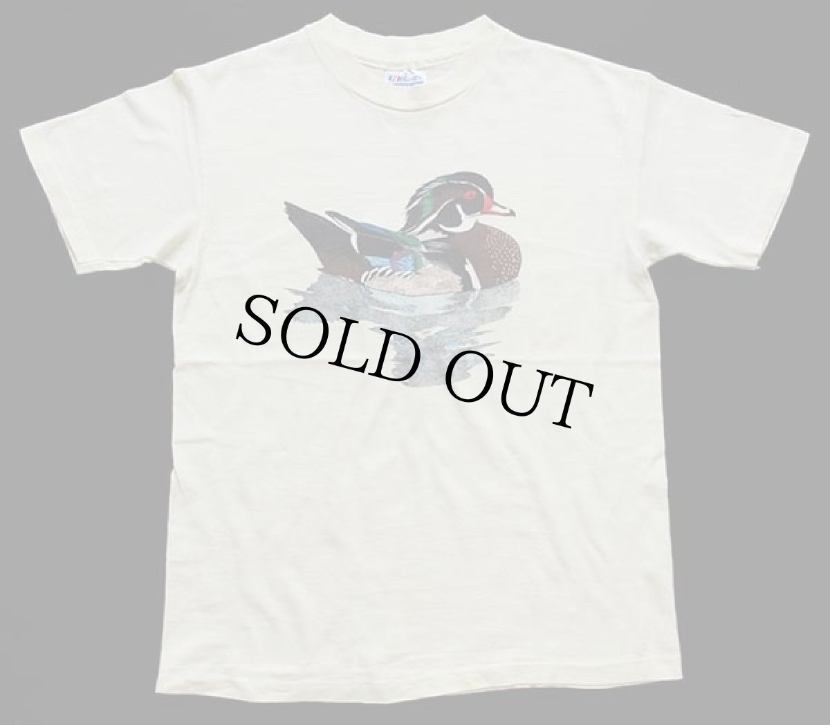 画像2: 80s USA製 Hanes アメリカオシ 染み込みプリント アート コットンTシャツ 薄黄 M (2)