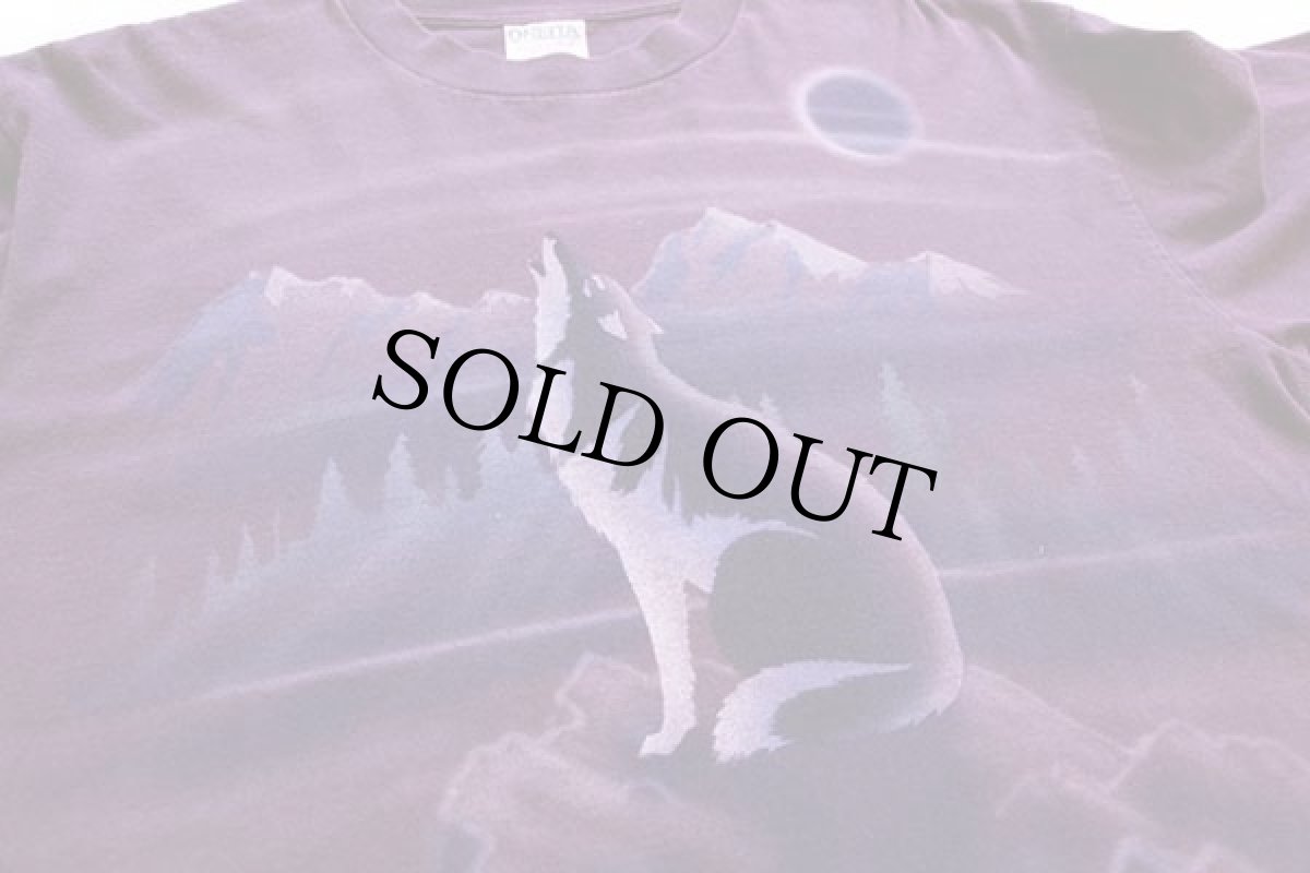 画像3: 90s USA製 ウルフ アート コットン 長袖Tシャツ 紫 L (3)