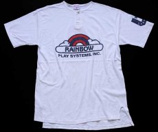 画像2: 80s USA製 RAINBOW PLAY SYSTEMS,INC.ロゴ 3 ナンバリング ヘンリーネック コットンTシャツ 白 XL (2)