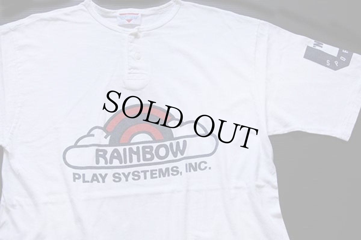 画像1: 80s USA製 RAINBOW PLAY SYSTEMS,INC.ロゴ 3 ナンバリング ヘンリーネック コットンTシャツ 白 XL (1)