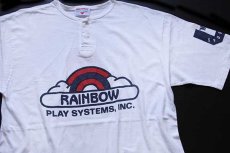 画像1: 80s USA製 RAINBOW PLAY SYSTEMS,INC.ロゴ 3 ナンバリング ヘンリーネック コットンTシャツ 白 XL (1)