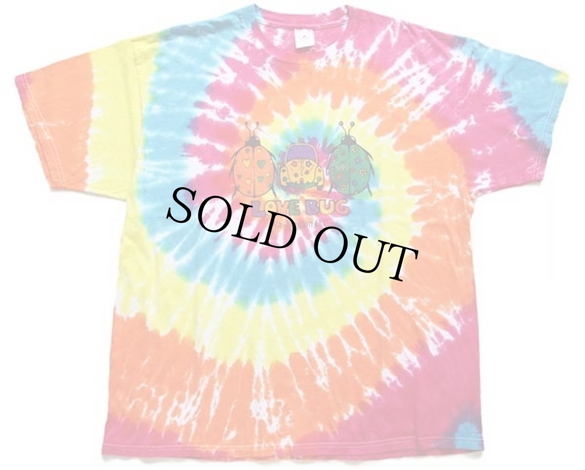 画像2: 00s LOVE BUG ビートル てんとう虫 ハート フラワー ピースマーク タイダイ染め コットンTシャツ XXL (2)