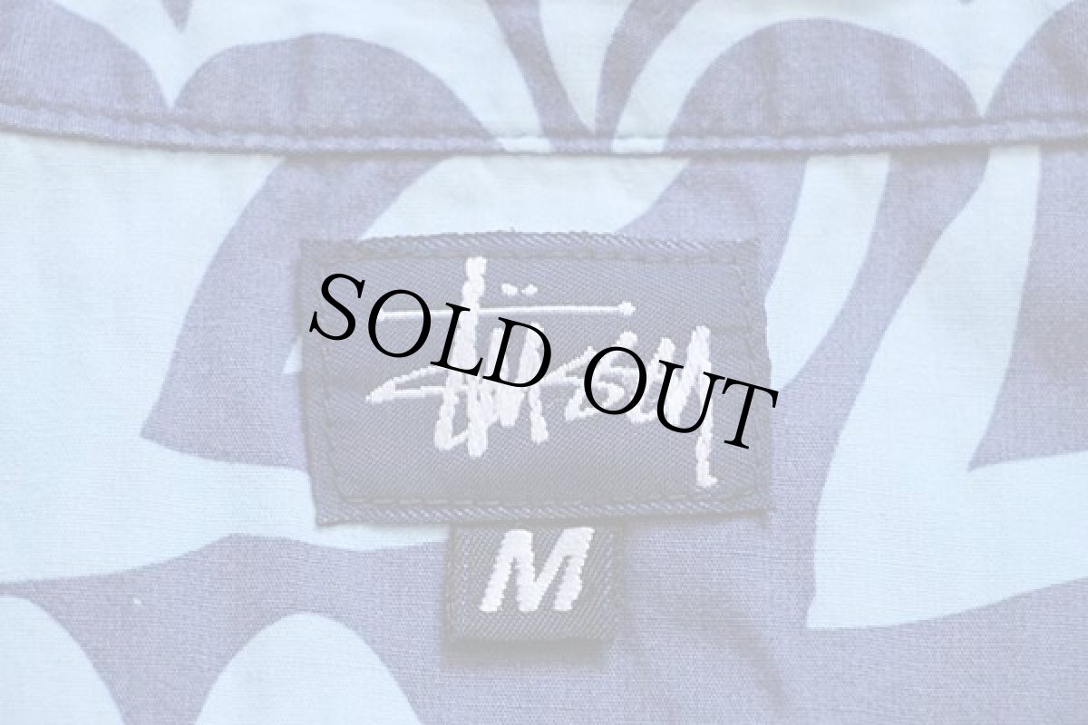 画像4: 80s USA製 STUSSYステューシー ハイビスカス 総柄 半袖 コットンシャツ M (4)