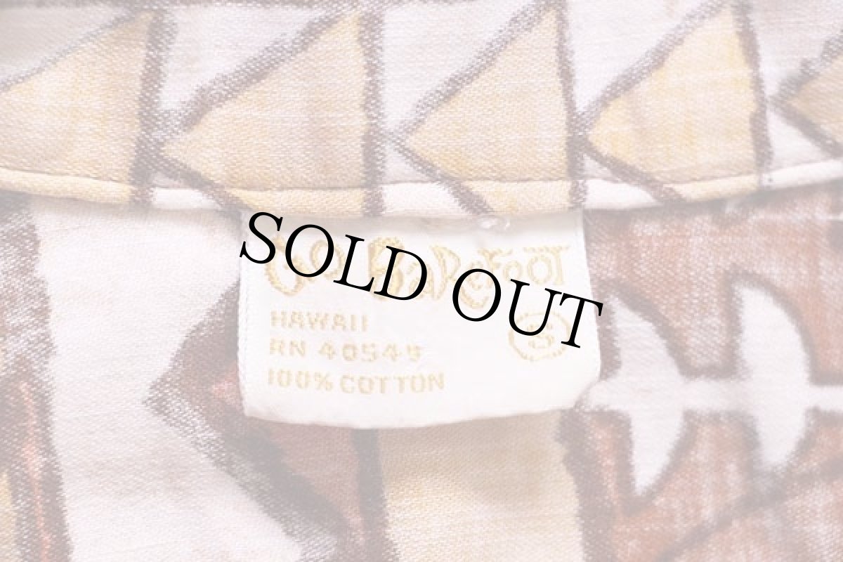 画像4: 70s GO BaReFOOT Tiki ティキ 総柄 裏生地 コットン アロハシャツ S (4)