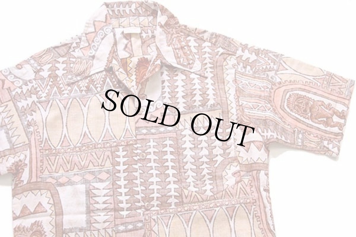 画像3: 70s GO BaReFOOT Tiki ティキ 総柄 裏生地 コットン アロハシャツ S (3)