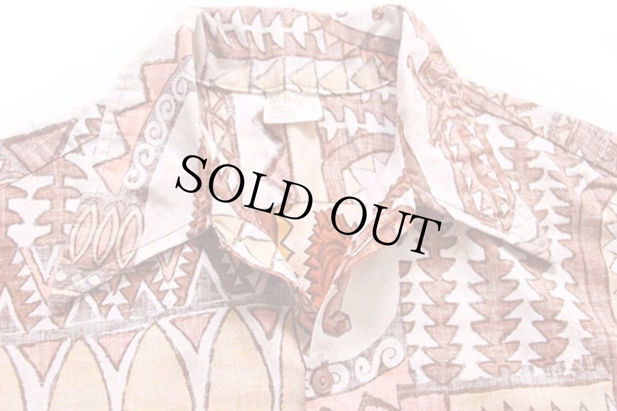 画像5: 70s GO BaReFOOT Tiki ティキ 総柄 裏生地 コットン アロハシャツ S (5)