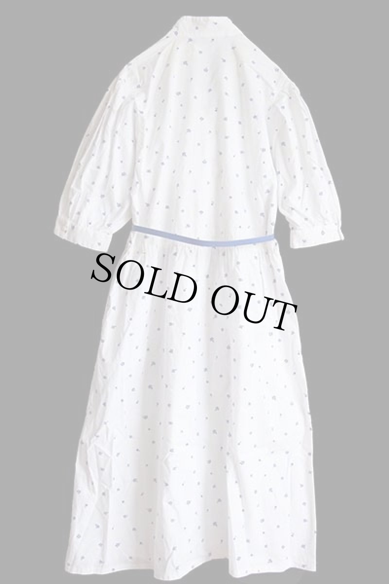 画像3: 70s Lanz 小花柄 総柄 スタンドカラー パフスリーブ 七分袖 コットン ワンピース 白 (3)