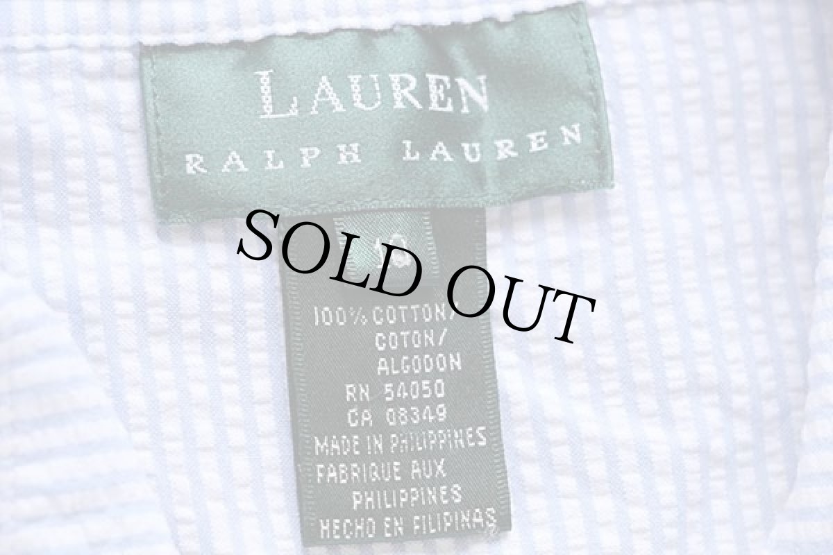 画像5: LAUREN ラルフローレン マキシ丈 ノースリーブ コットン シアサッカー ワンピース サックス×ホワイト 10 (5)