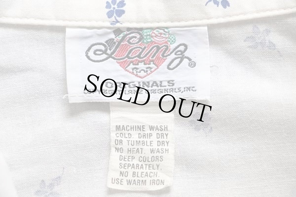 画像5: 70s Lanz 小花柄 総柄 スタンドカラー パフスリーブ 七分袖 コットン ワンピース 白 (5)