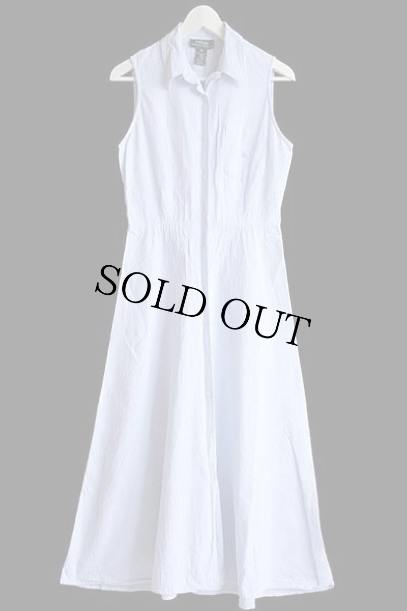 画像2: LAUREN ラルフローレン マキシ丈 ノースリーブ コットン シアサッカー ワンピース サックス×ホワイト 10 (2)