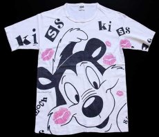 画像1: 90s USA製 PEPE LE PEWペペルピュー Kiss 全面 染み込みプリント コットンTシャツ 生成り L (1)