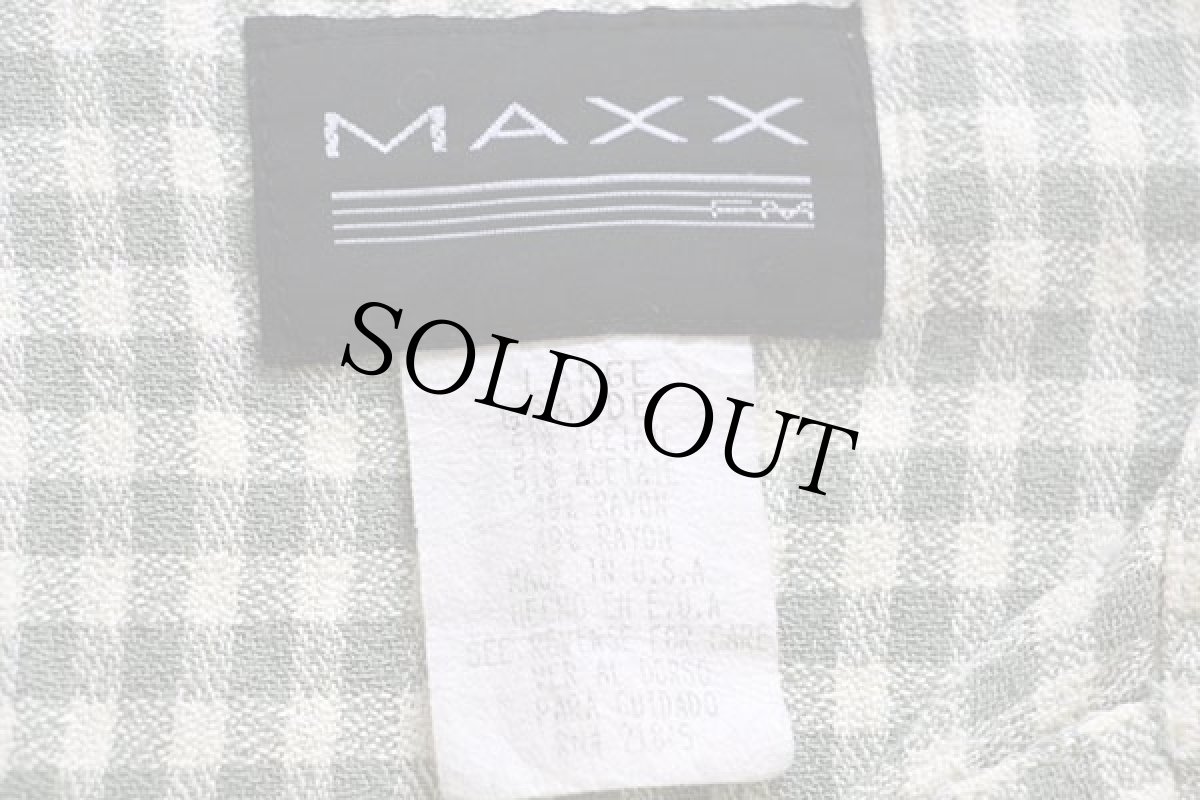 画像3: 90s USA製 MAXX ギンガムチェック 半袖 レーヨン混 オープンカラーシャツ 薄緑×アイボリー L (3)