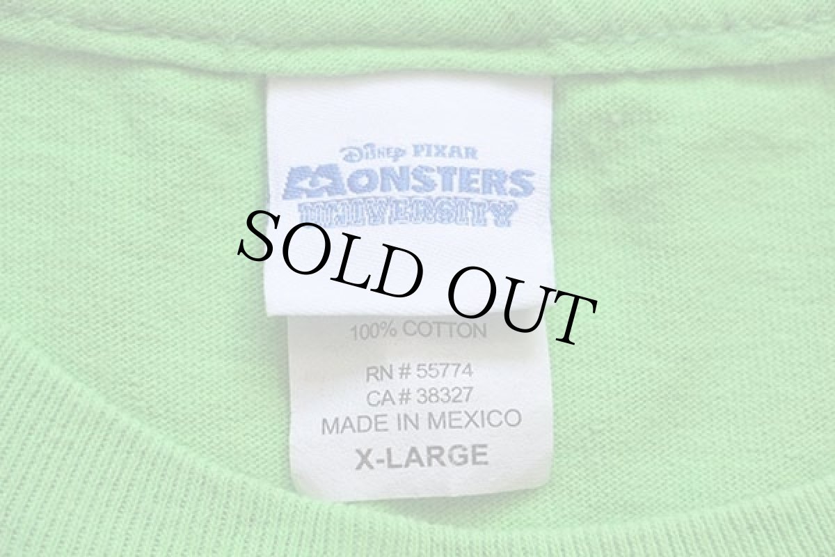 画像4: 00s DISNEYディズニー PIXAR MONSTERS UNIVERSITY モンスターズインク マイク ワゾウスキ コットンTシャツ 黄緑 XL (4)