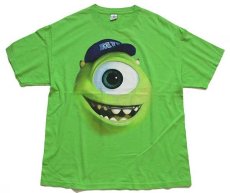 画像1: 00s DISNEYディズニー PIXAR MONSTERS UNIVERSITY モンスターズインク マイク ワゾウスキ コットンTシャツ 黄緑 XL (1)