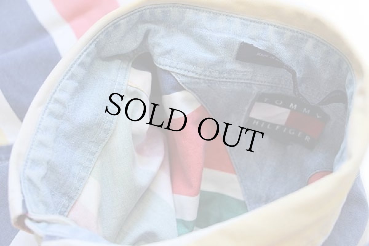 画像5: 90s TOMMY HILFIGERトミーヒルフィガー クレイジーストライプ ボタンダウン 半袖 コットンシャツ L (5)