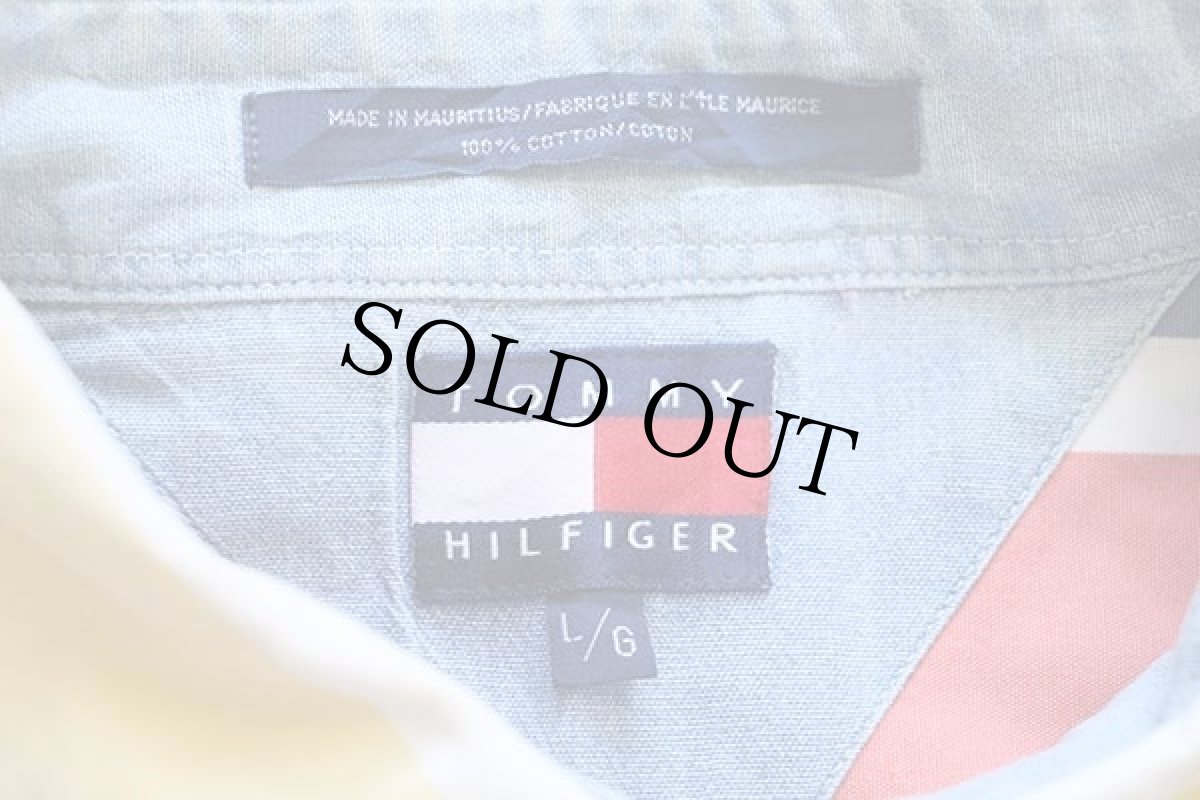 画像4: 90s TOMMY HILFIGERトミーヒルフィガー クレイジーストライプ ボタンダウン 半袖 コットンシャツ L (4)