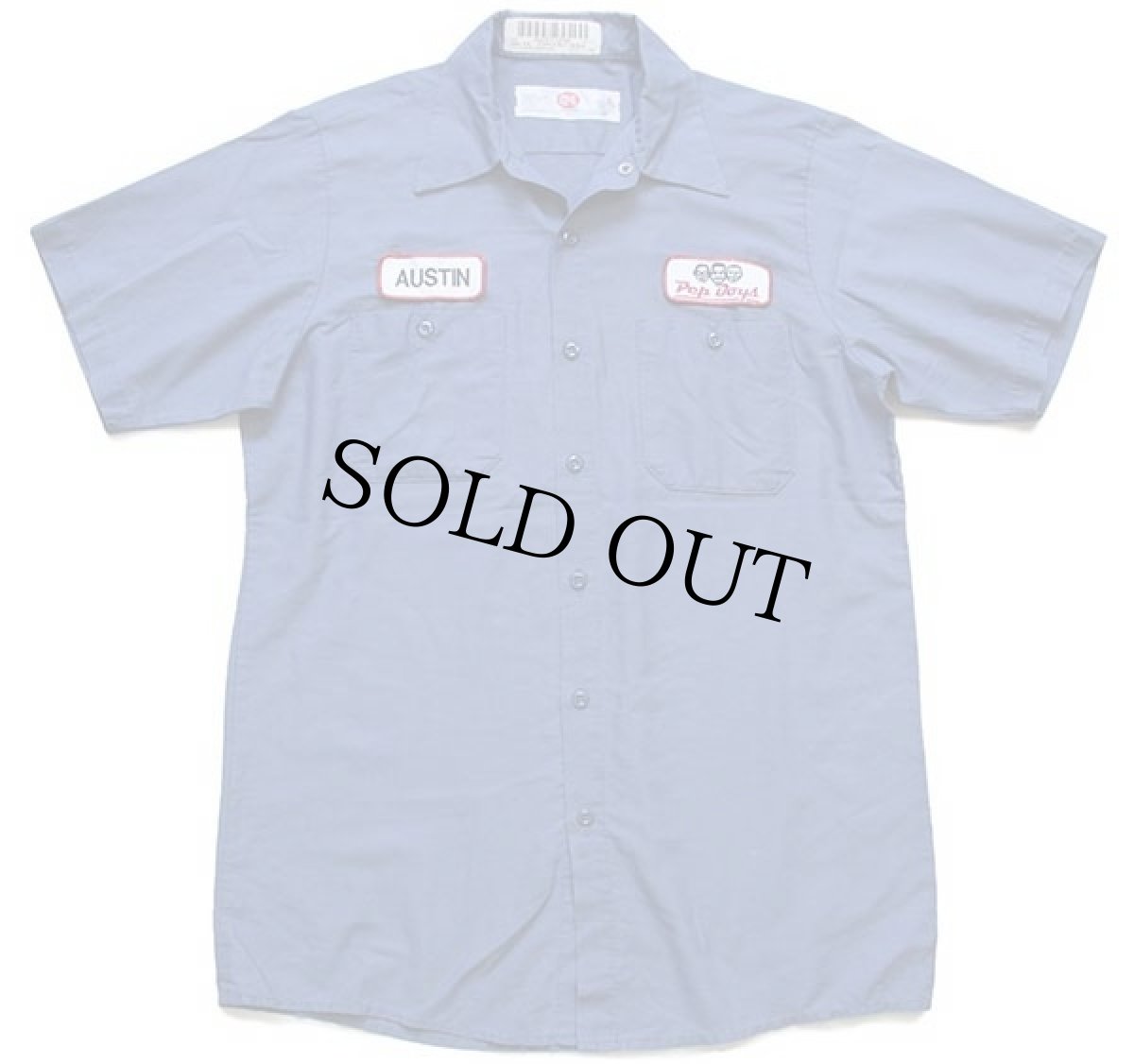 画像1: G&K SERVICES Pep Boysペップボーイズ パッチ付き 半袖 ワークシャツ ブルーグレー M (1)
