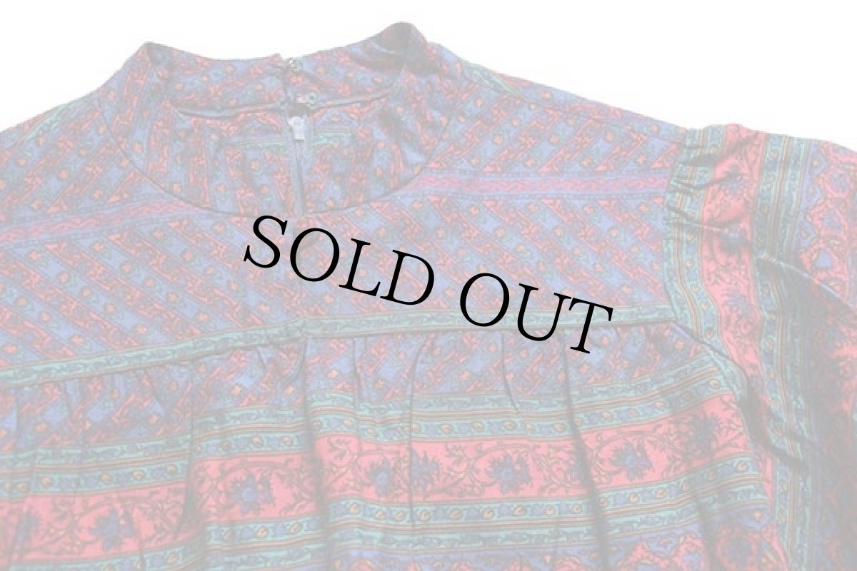 画像3: 70s USA製 Umba FOR Parues Feinstein エスニック柄 スタンドカラー ドルマンスリーブ 七分袖 ワンピース (3)