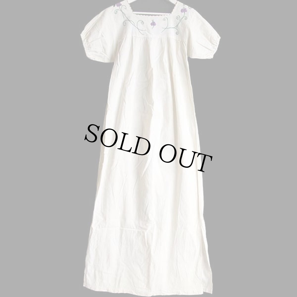 画像3: メキシコ 花柄刺繍 マキシ丈 コットン チュニック ワンピース 生成り (3)