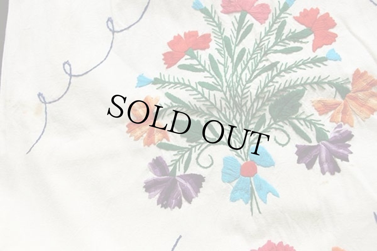 画像5: メキシコ 花柄刺繍 マキシ丈 コットン チュニック ワンピース 生成り (5)