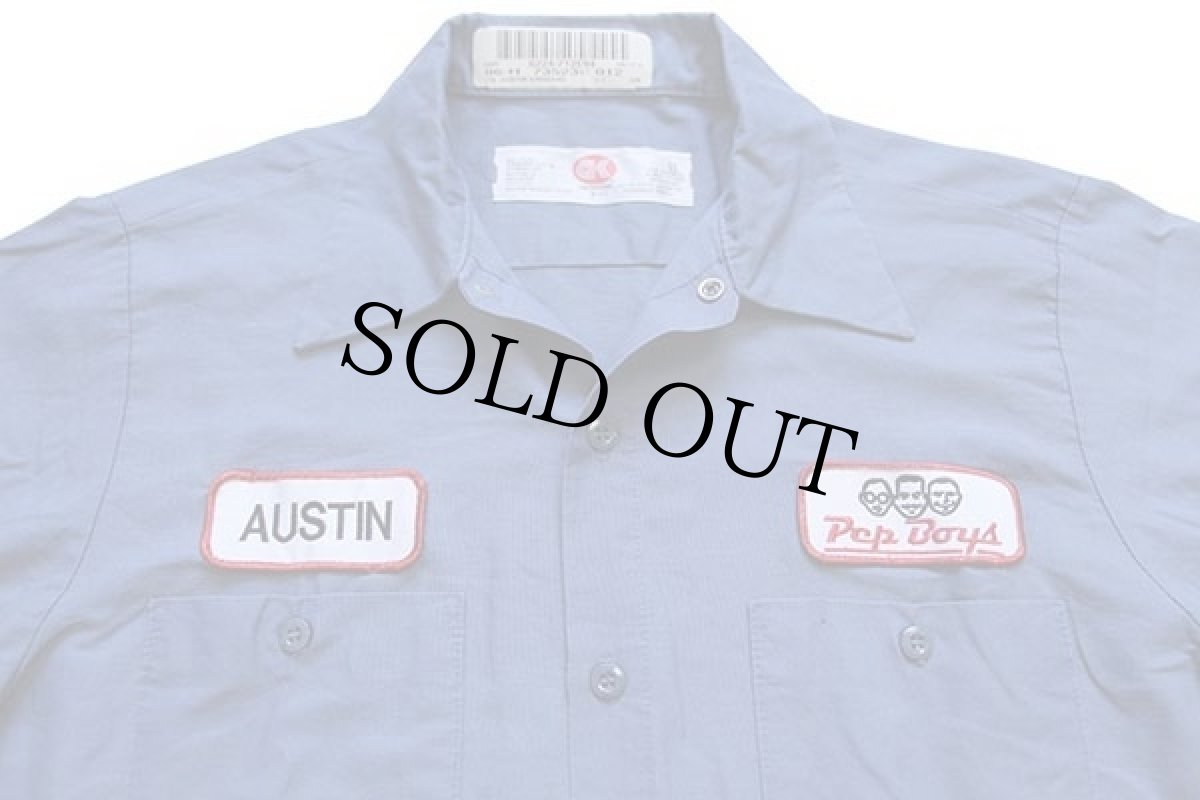 画像3: G&K SERVICES Pep Boysペップボーイズ パッチ付き 半袖 ワークシャツ ブルーグレー M (3)