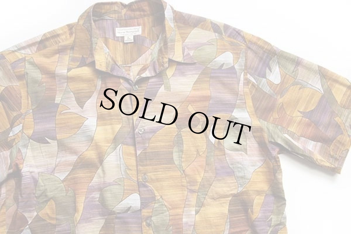 画像3: 90s ハワイ製 Norm Thompson リーフ柄 アート 半袖 コットンシャツ L (3)