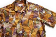 画像3: 90s ハワイ製 Norm Thompson リーフ柄 アート 半袖 コットンシャツ L (3)