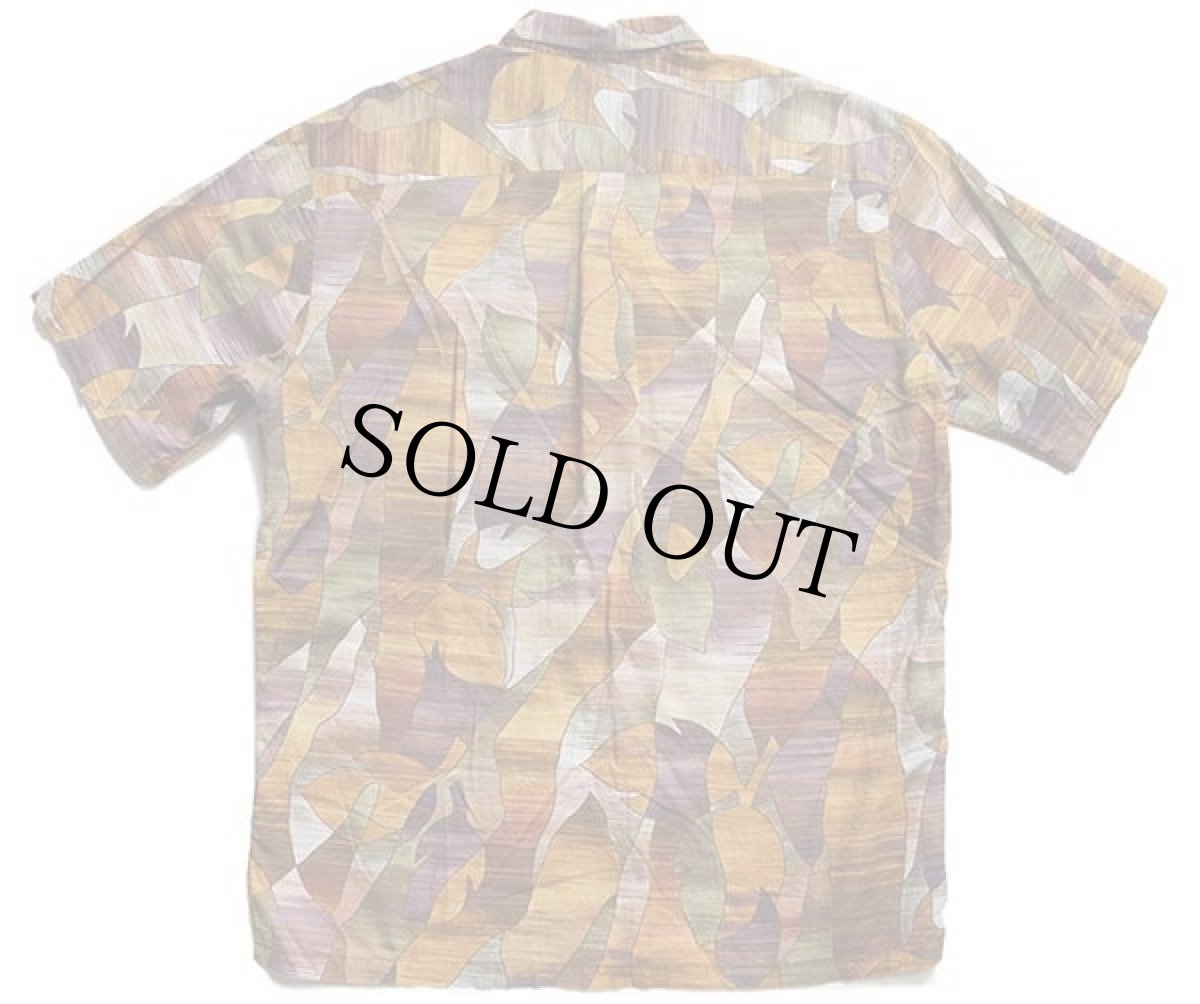 画像2: 90s ハワイ製 Norm Thompson リーフ柄 アート 半袖 コットンシャツ L (2)