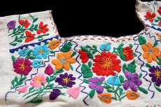 画像4: メキシコ 花柄刺繍 マキシ丈 コットン チュニック ワンピース 生成り (4)