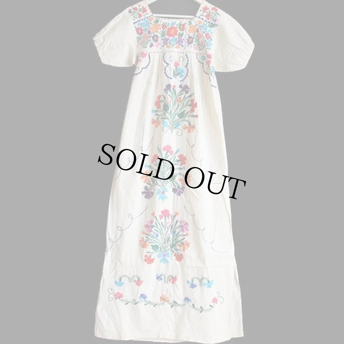 画像2: メキシコ 花柄刺繍 マキシ丈 コットン チュニック ワンピース 生成り (2)