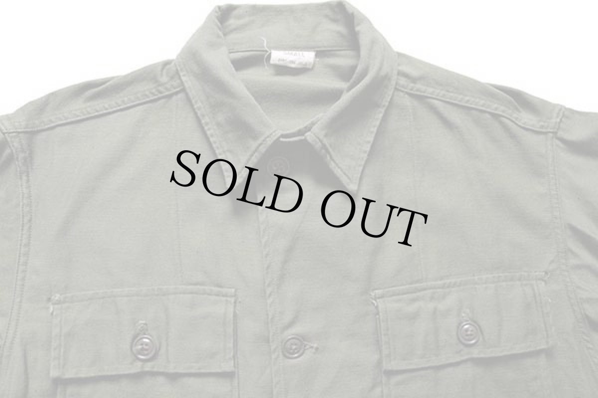 画像3: 60s 米軍 U.S.ARMY コットンサテン ユーティリティシャツ オリーブグリーン S (3)