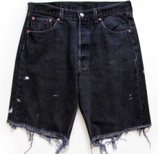 画像1: 90s USA製 Levi'sリーバイス 501 カットオフ ブラックデニム ショートパンツ ペンキ飛び w34★ショーツ (1)