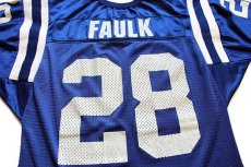 画像3: 90s USA製 Wilson NFL COLTS FAULK 28 ナンバリング ナイロン メッシュ フットボール ゲームシャツ 青 M (3)