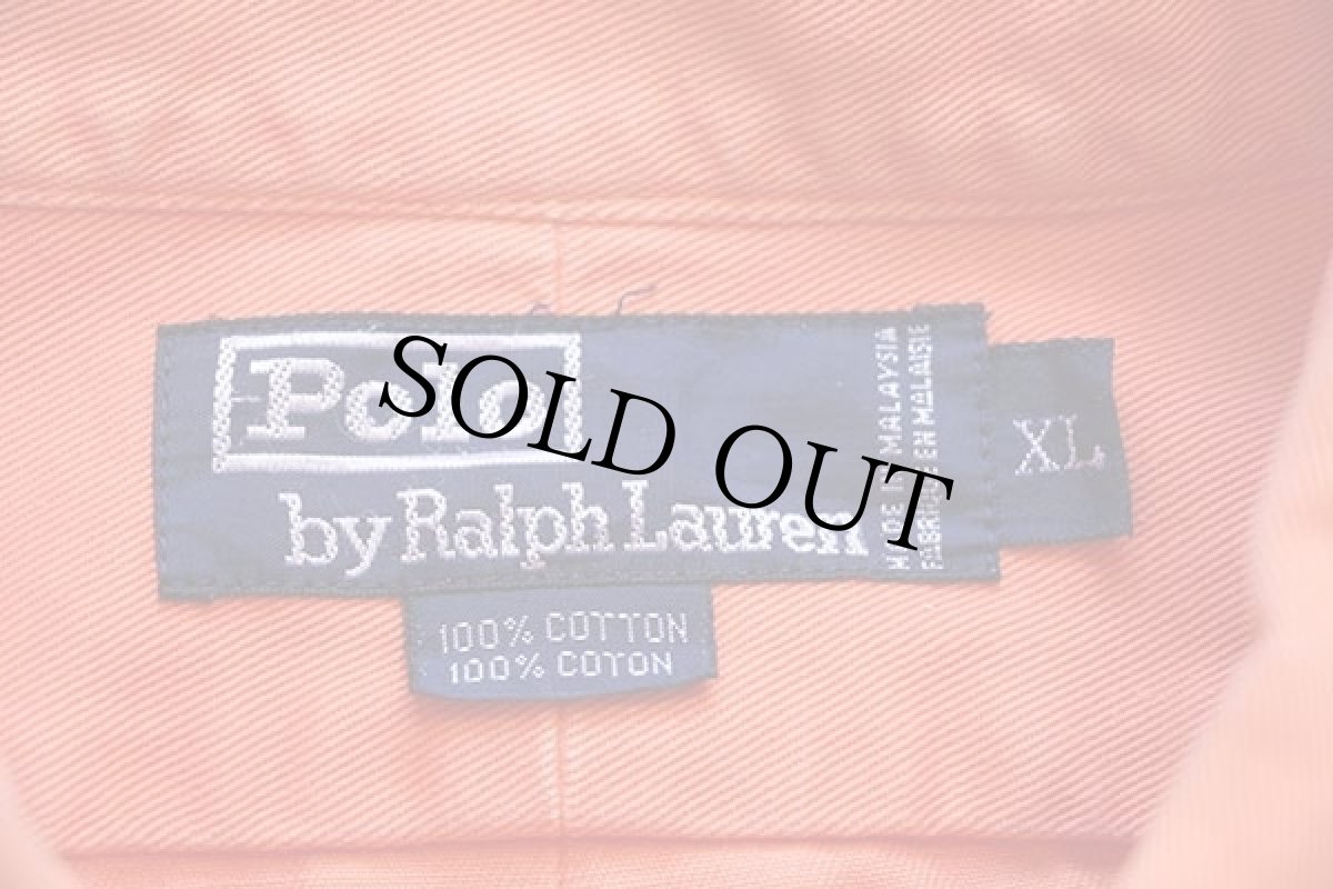 画像4: 90s ポロ ラルフローレン ワンポイント ボタンダウン コットンツイルシャツ オレンジ XL (4)