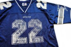 画像3: 90s USA製 NFL COWBOYS E.SMITH 22 ナンバリング ナイロン メッシュ フットボール ゲームシャツ 紺 L (3)