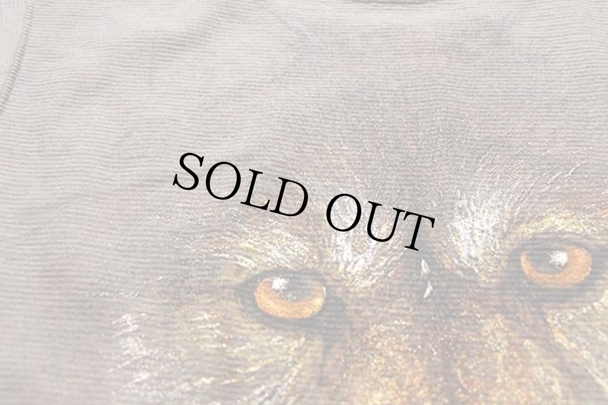 画像4: 90s USA製 ウルフ 発泡プリント アート 織り柄 Tシャツ グレーブラウン L (4)