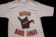 画像1: 70s USA製 HAWAII HANG LOOSE 染み込みプリント Tシャツ ベージュ M (1)