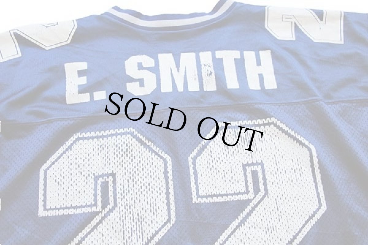 画像4: 90s USA製 NFL COWBOYS E.SMITH 22 ナンバリング ナイロン メッシュ フットボール ゲームシャツ 紺 L (4)