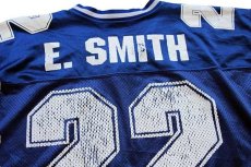 画像4: 90s USA製 NFL COWBOYS E.SMITH 22 ナンバリング ナイロン メッシュ フットボール ゲームシャツ 紺 L (4)