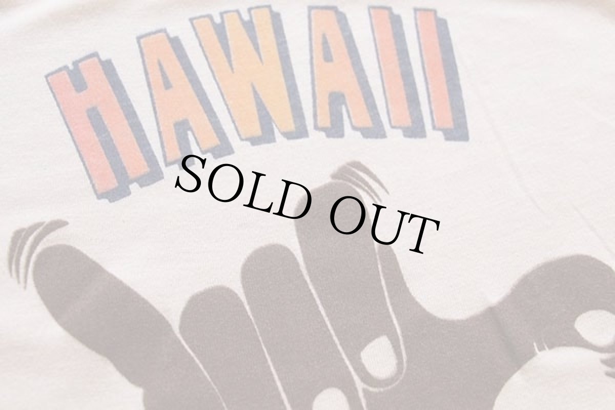 画像3: 70s USA製 HAWAII HANG LOOSE 染み込みプリント Tシャツ ベージュ M (3)