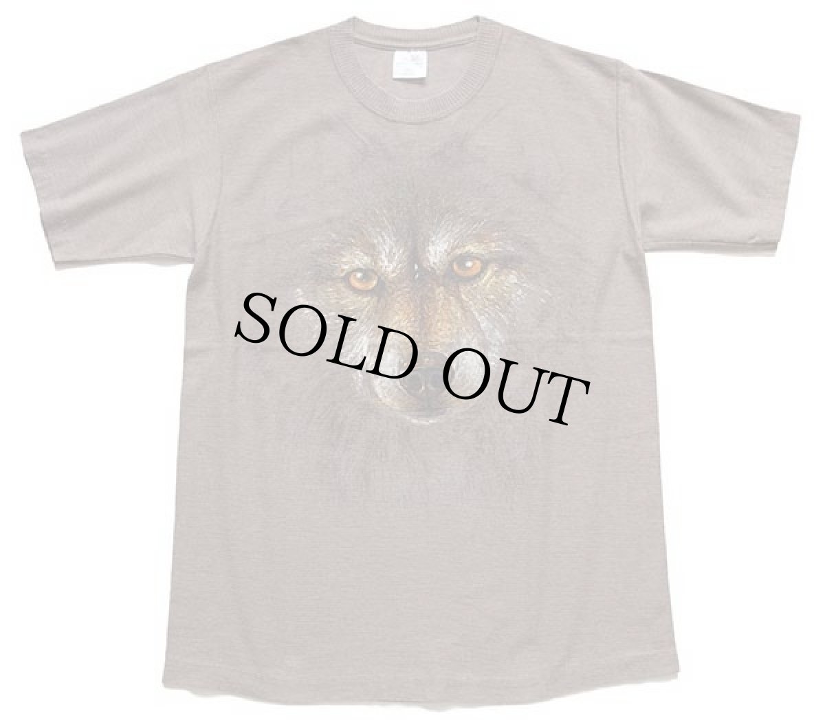 画像2: 90s USA製 ウルフ 発泡プリント アート 織り柄 Tシャツ グレーブラウン L (2)