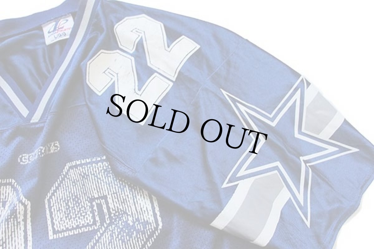 画像5: 90s USA製 NFL COWBOYS E.SMITH 22 ナンバリング ナイロン メッシュ フットボール ゲームシャツ 紺 L (5)