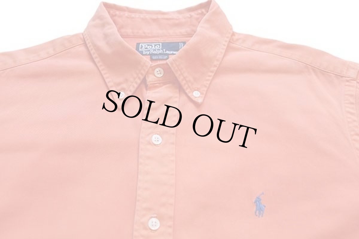 画像3: 90s ポロ ラルフローレン ワンポイント ボタンダウン コットンツイルシャツ オレンジ XL (3)