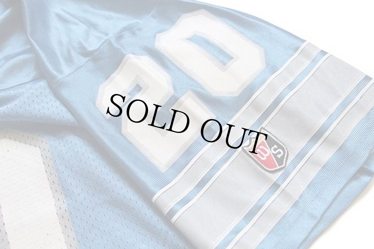 画像4: 90s USA製 Wilson NFL LIONS SANDERS 20 ナンバリング ナイロン メッシュ フットボール ゲームシャツ 水色 XXL (4)