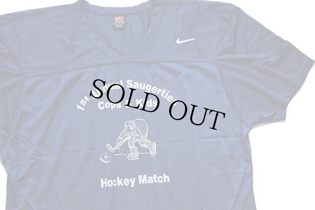 画像1: 90s USA製 NIKEナイキ Cops&Kids Hockey Match ホッケー ナイロン メッシュTシャツ 紺 XL★ゲームシャツ (1)